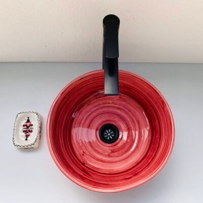 Alternative view of Hand-Painted Ceramic Sink with Brass Rim – Elegant Moroccan Design