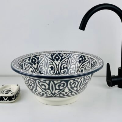 Alternative view of Hand-Painted Ceramic Sink with Brass Rim – Elegant Moroccan Design