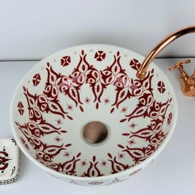 Alternative view of Hand-Painted Ceramic Sink with Brass Rim – Elegant Moroccan Design