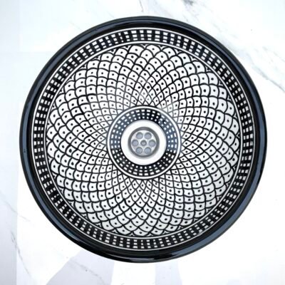 Alternative view of Ceramic Black Basin With Moroccan Design – Elegant Bathroom Vanity Sink – Hand-Painted Wash Basin