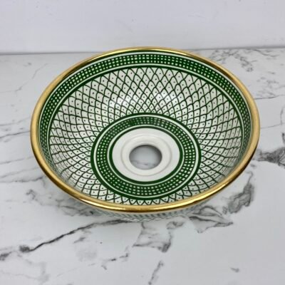 Alternative view of Handmade Green Ceramic Sink With Gold Edge 14k – Statement Sink for Bathroom Vanity