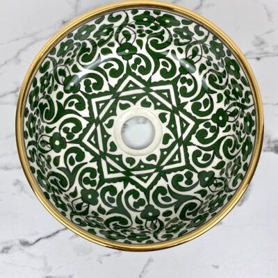 Alternative view of Hand-Painted Green Ceramic Sink With Gold Edge 14k – Bathroom Vanity Centerpiece Basin