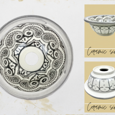 Ceramic Gray Basin With Moroccan Design – Elegant  Bathroom Vanity Sink - Handcrafted Sink
