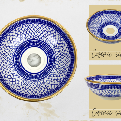 Handmade Blue Ceramic Sink With Gold Edge 14k – Bathroom Vanity Centerpiece Basin