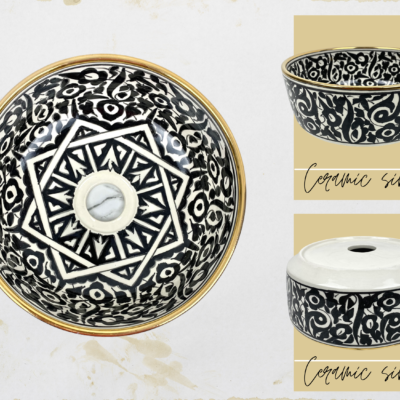 Handmade Black Ceramic Sink With Gold Edge 14k – Statement Sink for Bathroom Vanity