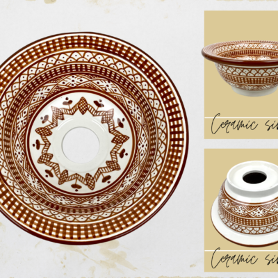 Authentic Amazigh Design Basin – Elegant Brown Bathroom Vanity Sink - Hand-Painted Sink