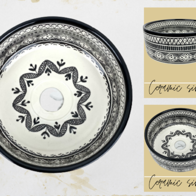 Authentic Amazigh Design Basin – Elegant Black Bathroom Vanity Sink – Hand-Painted Sink