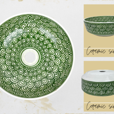 Moroccon Ceramic Green Basin – Elegant  Bathroom Vanity Sink - Handcrafted Sink