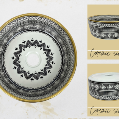 Authentic Amazigh Design Basin With Gold Edge 14k – Elegant Bathroom Vanity Sink