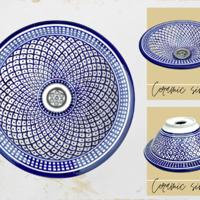 Hand-Painted Moroccan Ceramic Basin | Luxury Bathroom Vanity Sink | Artisan Vessel Sink