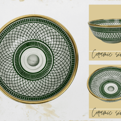 Handmade Green Ceramic Sink With Gold Edge 14k – Statement Sink for Bathroom Vanity